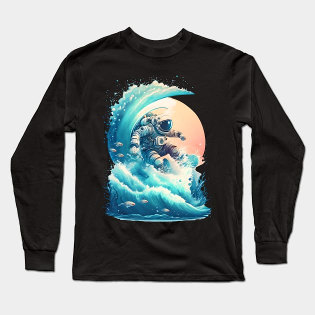 Surfing in The Middle of the Space Long Sleeve T-Shirt by vamarik